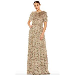 Anthroopologie Mac Duggal 8017 Floral Ruffle Short Sleeve Dress $798 Size 18